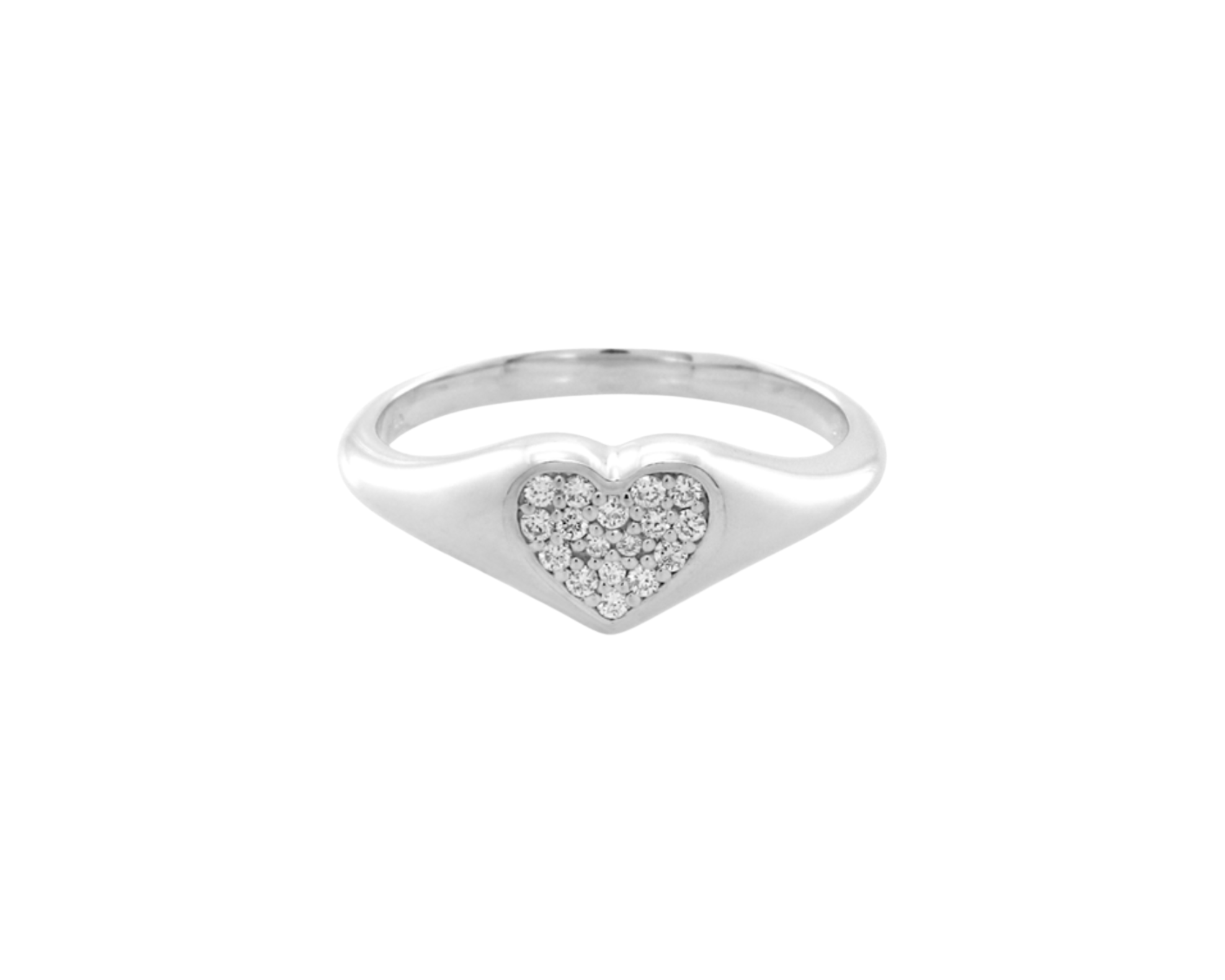 Şener Besim Diamond Heart Signet Ring in sterling silver with rhodium plating and pavé diamonds
