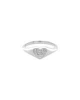 Diamond Heart Signet Ring Silver