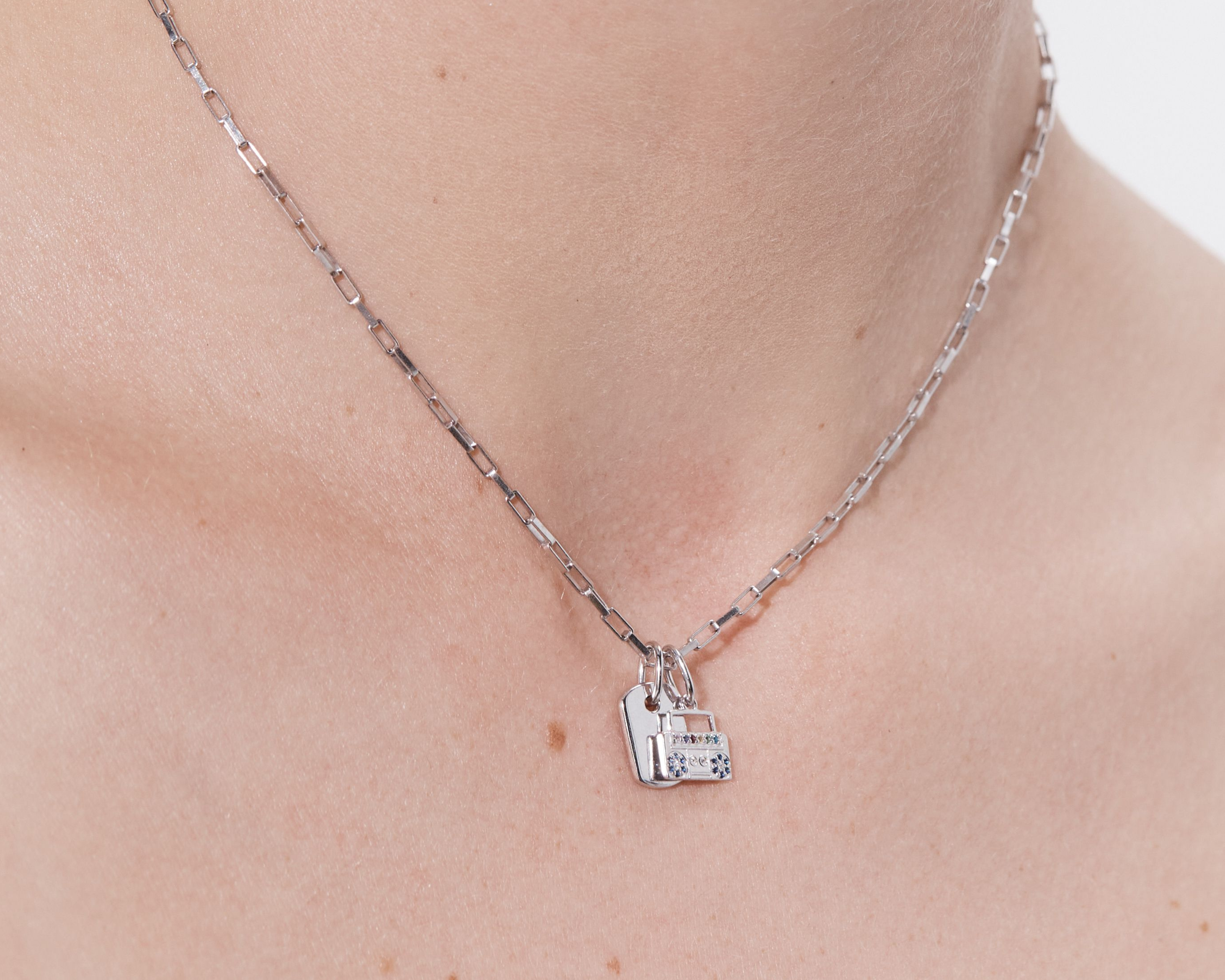 Şener Besim Dog Tag Charm worn as necklace, sterling silver