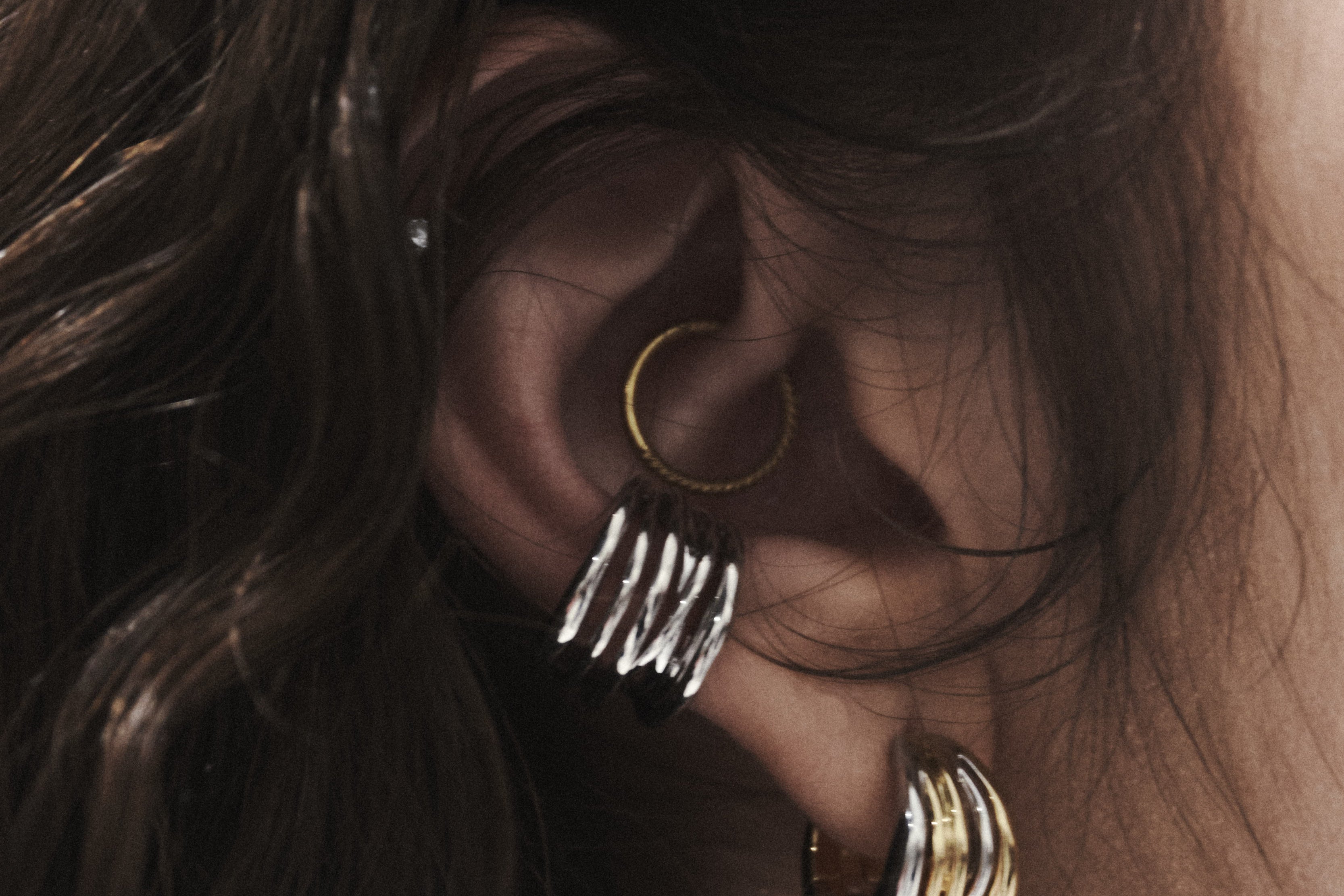 Şener Besim Dynasty Earcuff Close Up worn on models ears