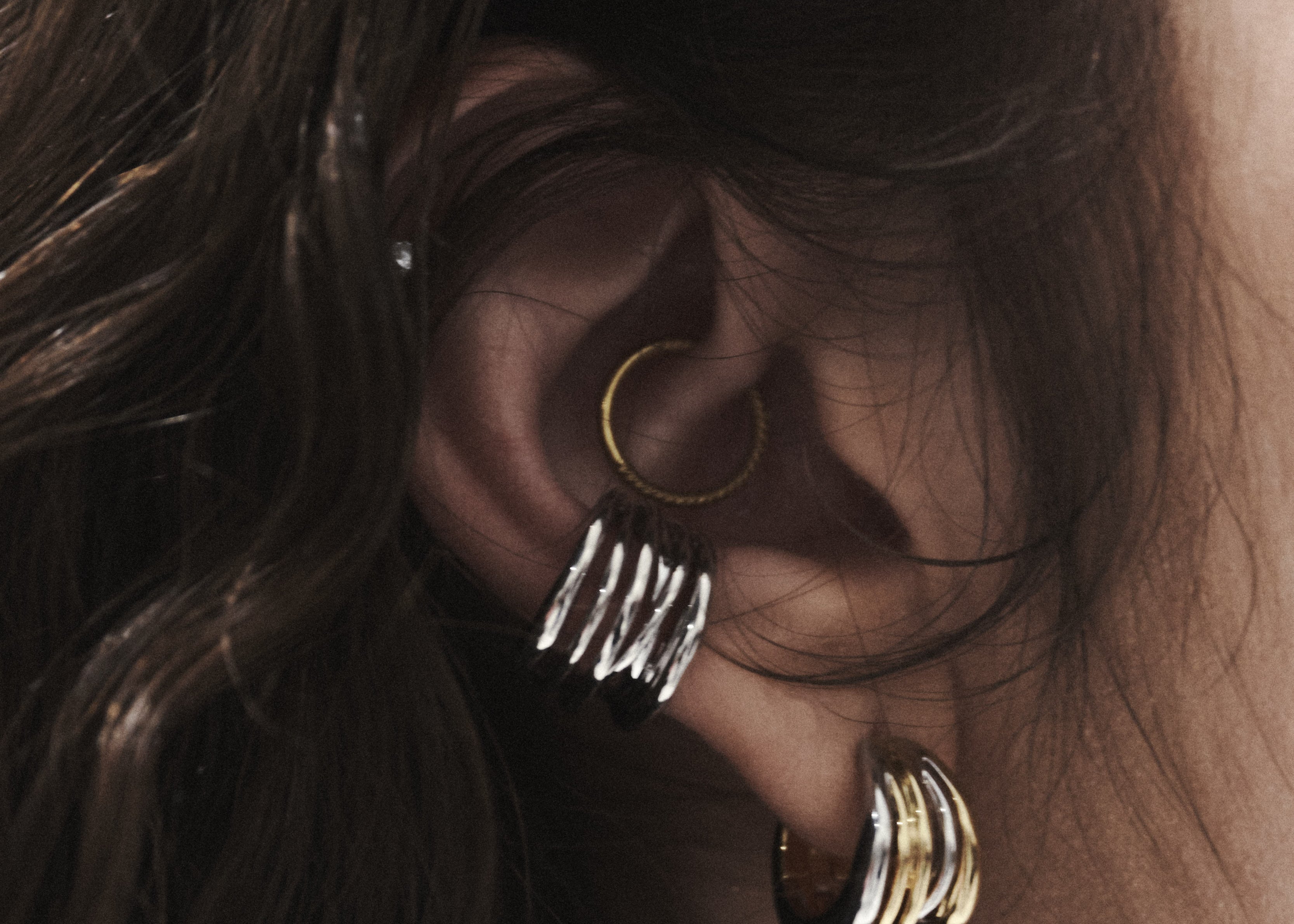 Şener Besim Dynasty Earcuff Close Up worn on models ears