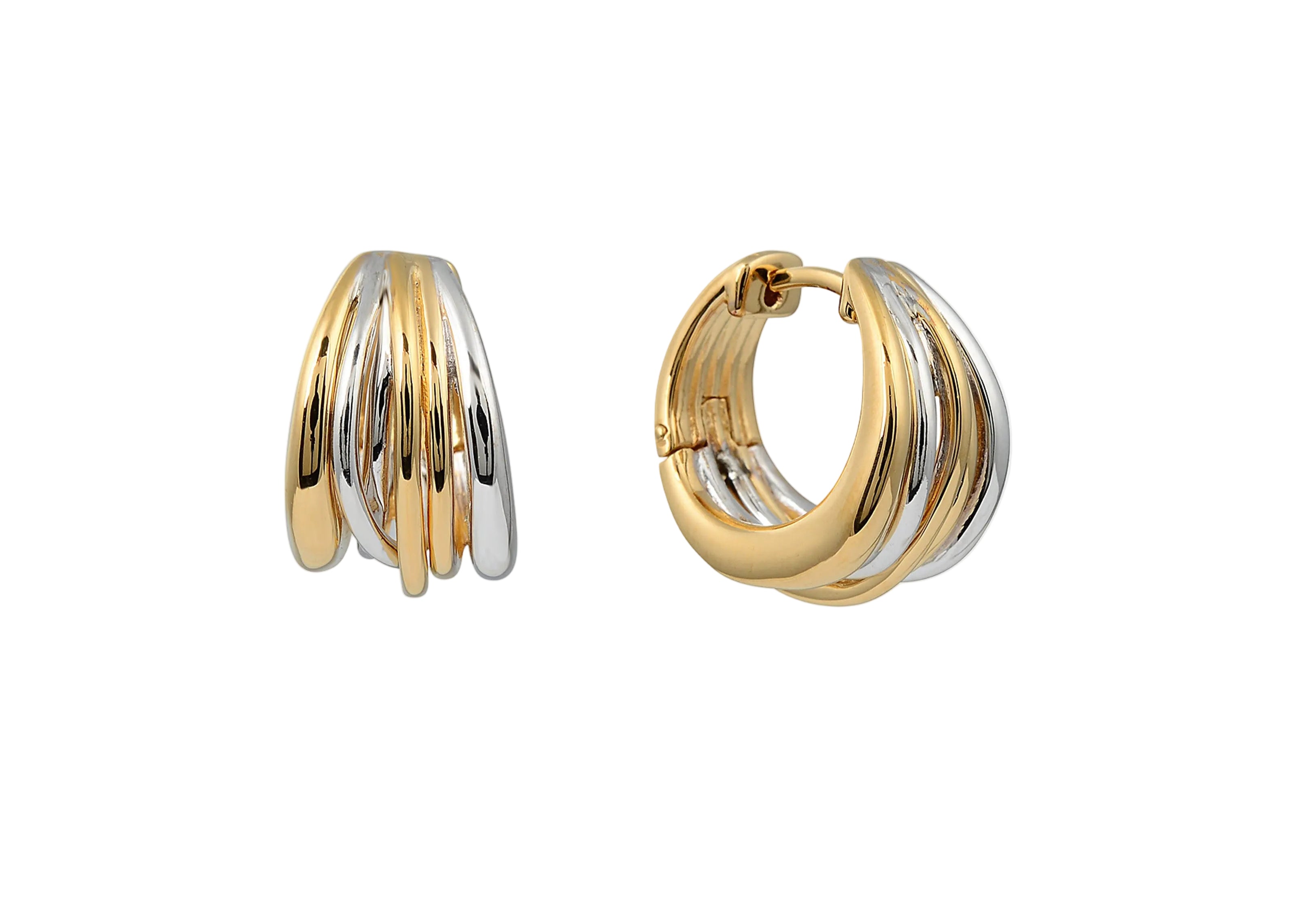 Dynasty Earrings gold and silver — five entwined bands detail