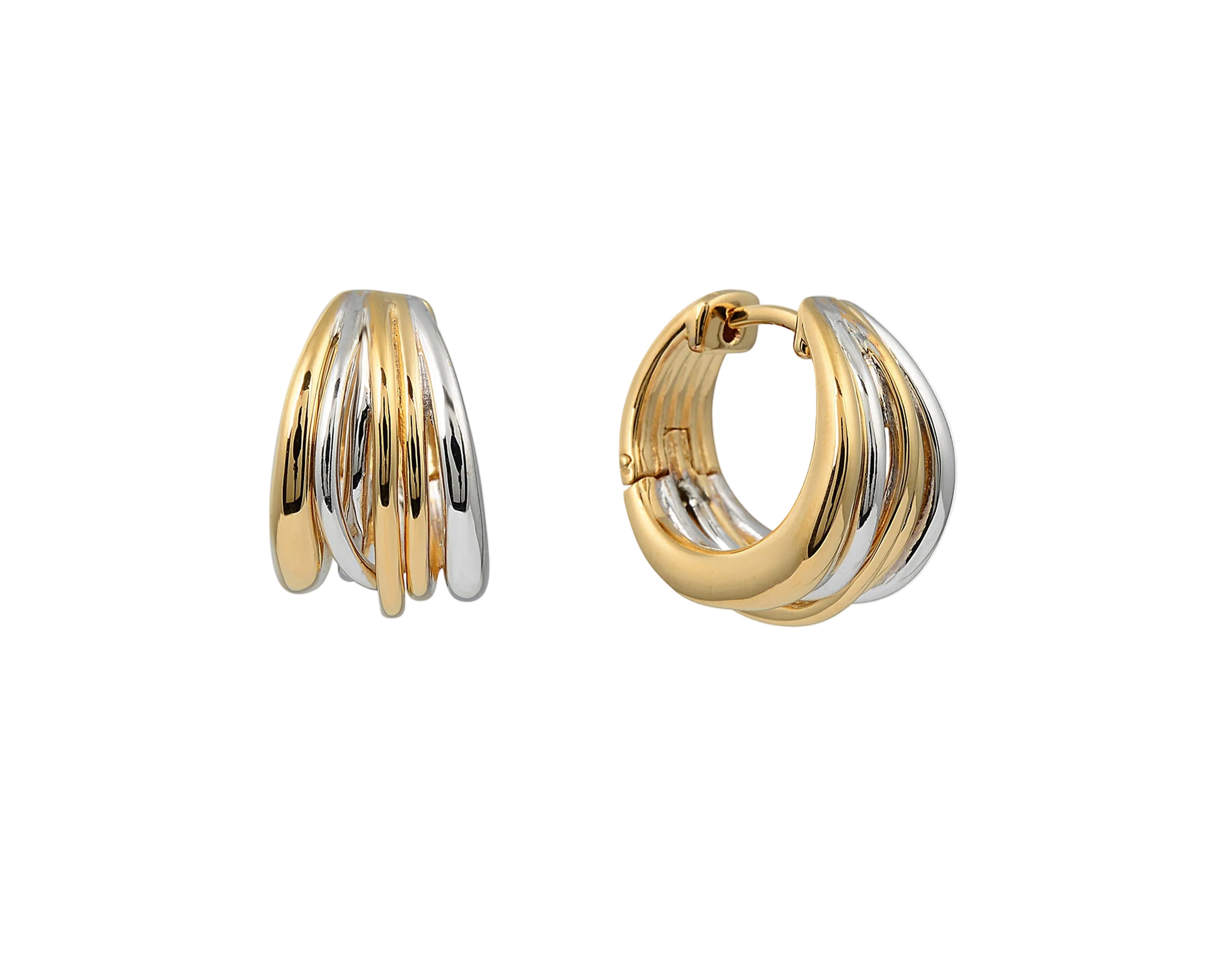 Dynasty Earrings gold and silver — five entwined bands detail