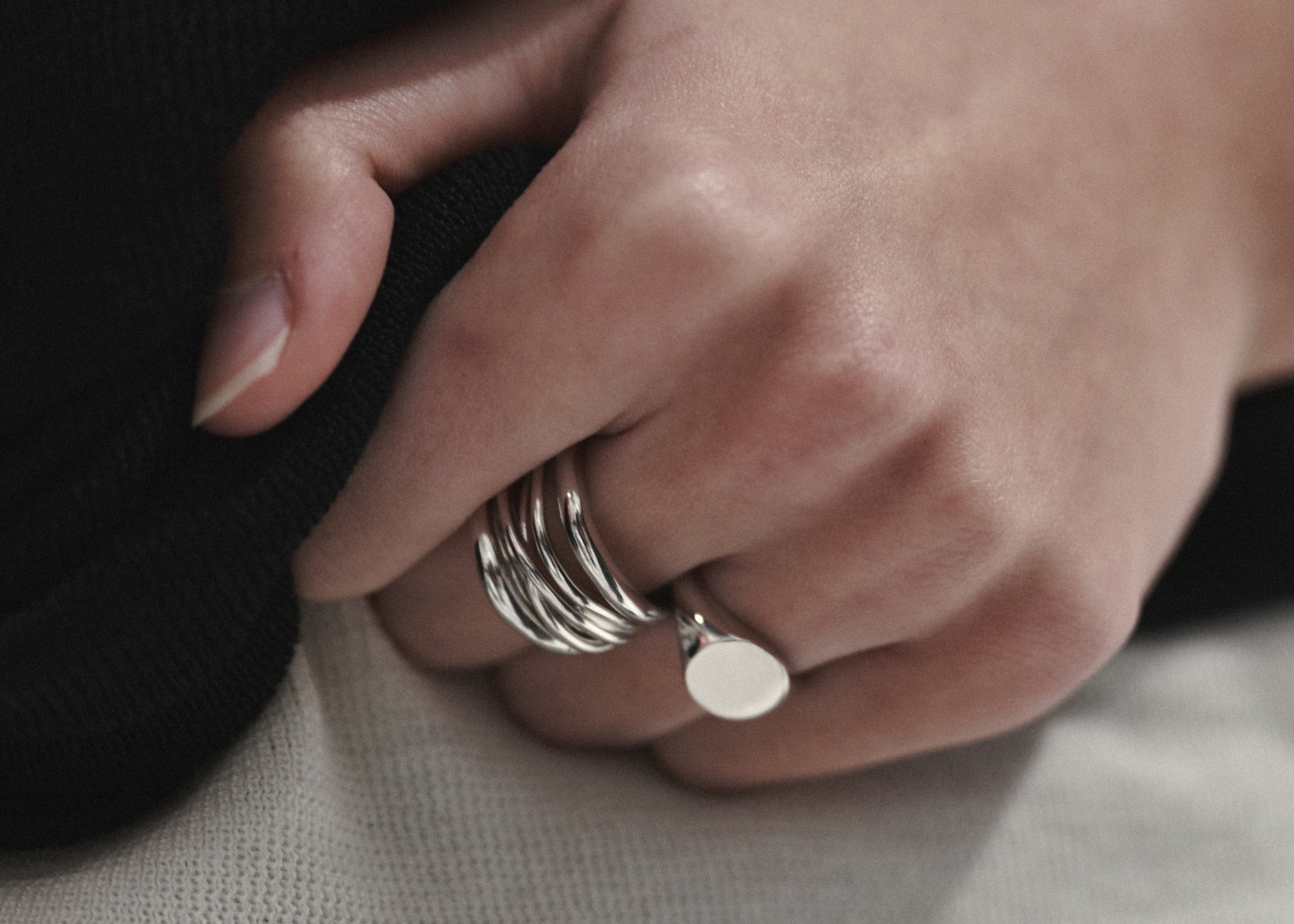 Şener Besim Dynasty Multiband Ring in sterling silver, layered band design