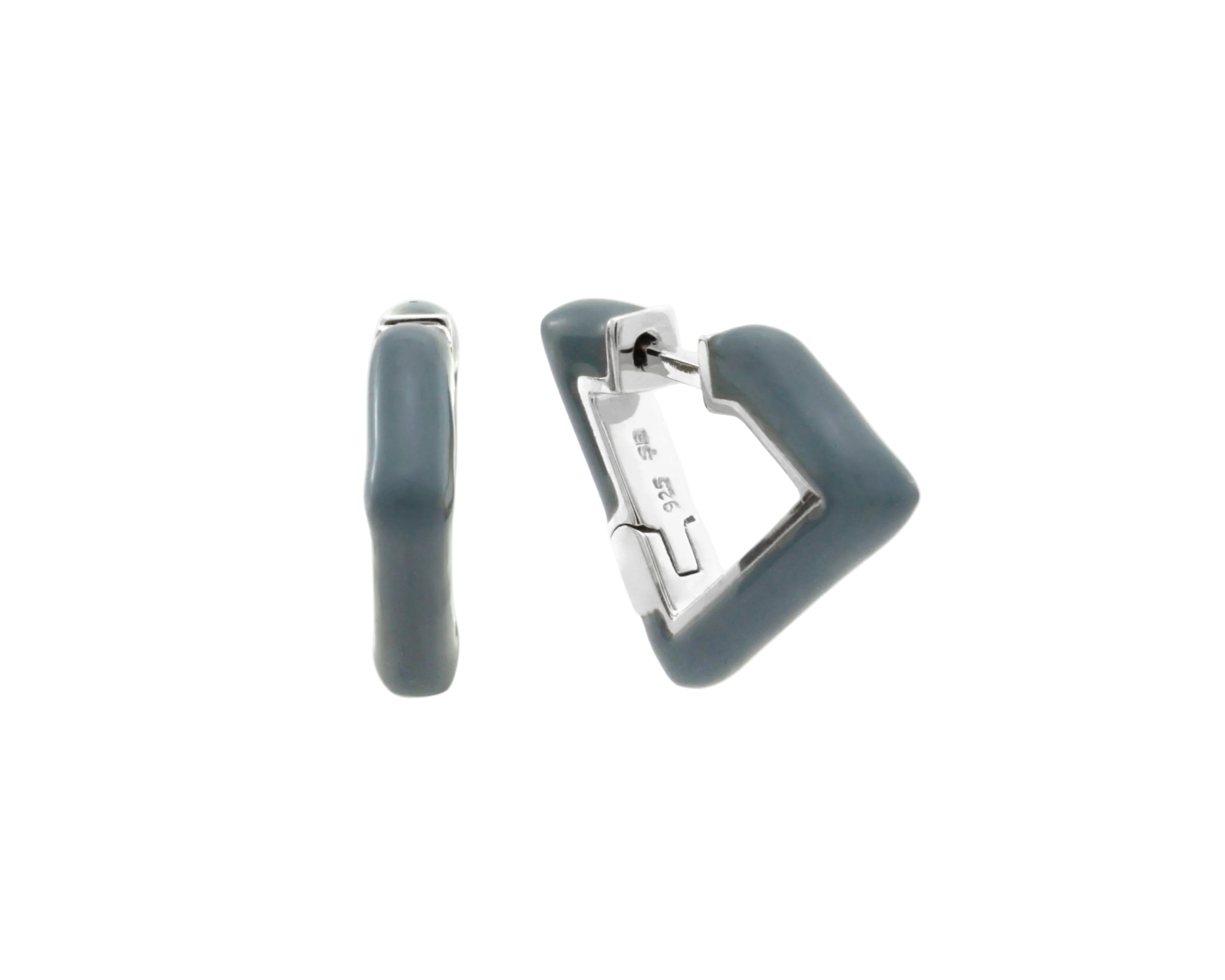 Şener Besim Enamel Irregular Earring in blue/grey enamel and sterling silver with rhodium plating, flat lay