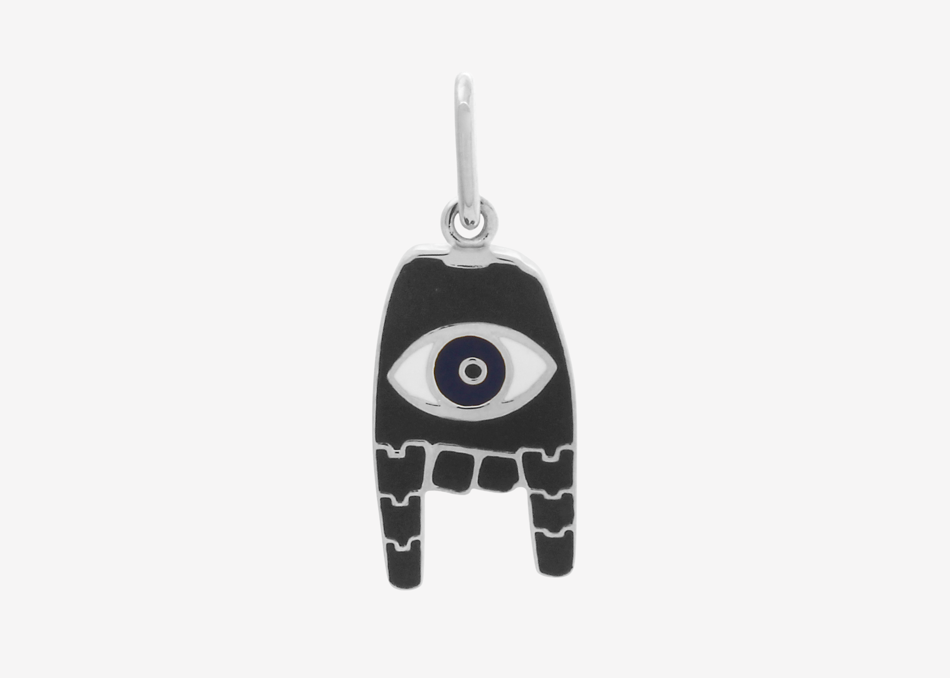 Şener Besim Evil Eye Enamel Charm in rhodium plating with black enamel — Buildable Collection