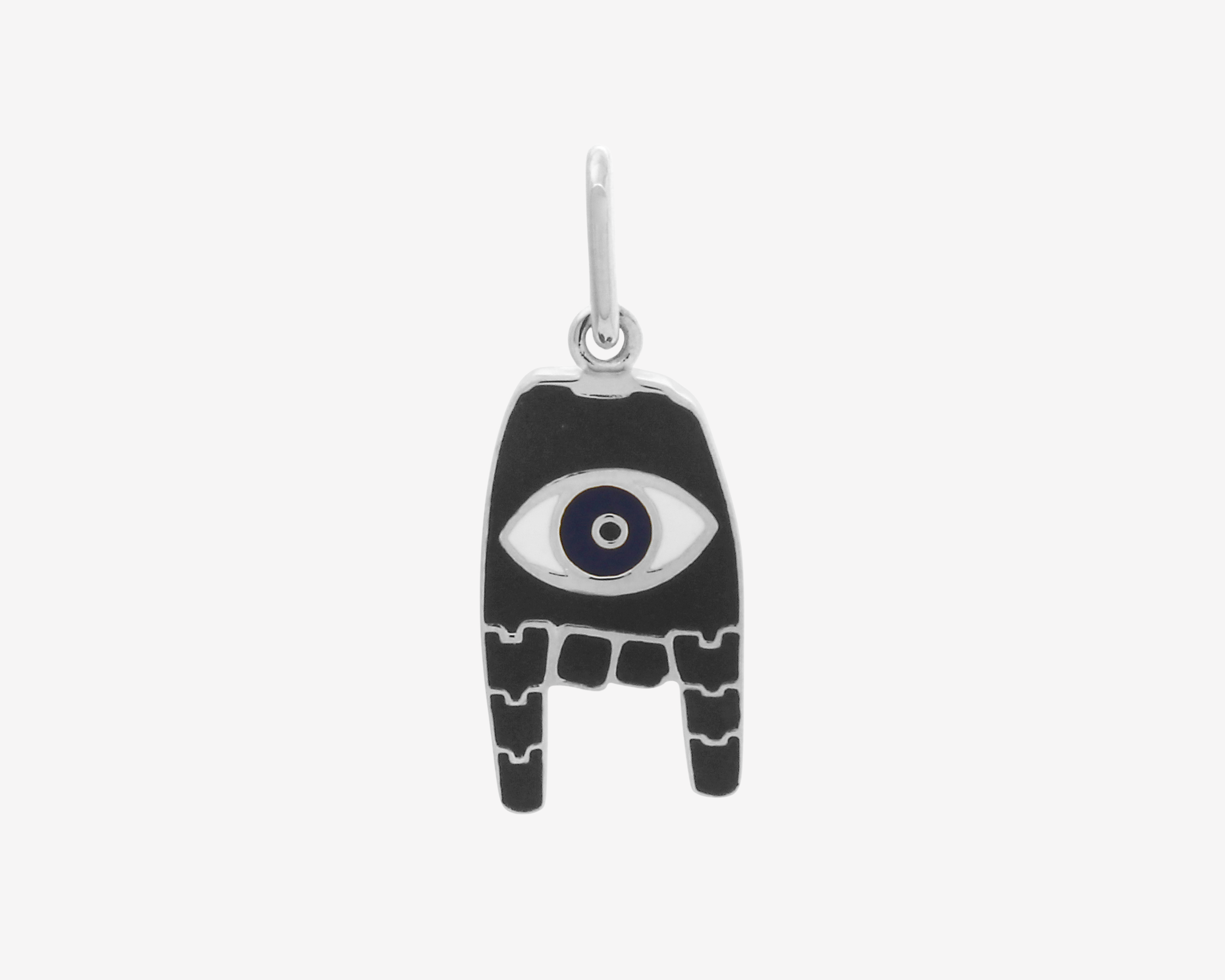 Şener Besim Evil Eye Enamel Charm in rhodium plating with black enamel — Buildable Collection