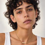 Model wearing the Figaro Chain Necklace Gold in 37.5cm choker length, Şener Besim