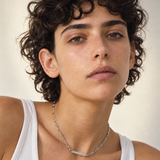 Model wearing the Figaro Chain Necklace in 37.5cm choker length, Şener Besim