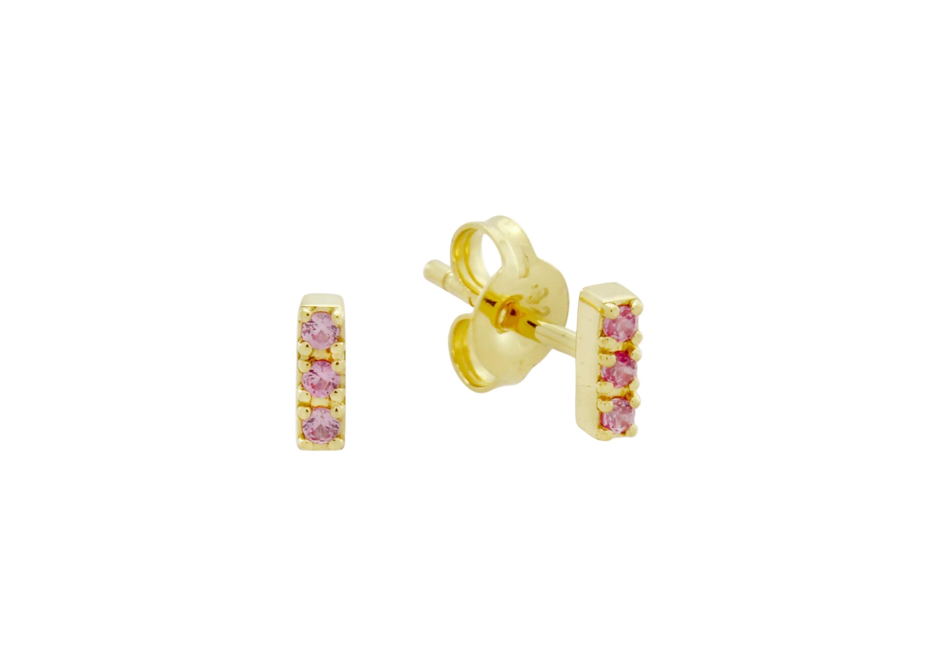 Şener Besim Gem Bar Stud earrings in pink sapphire and 14k gold — front view