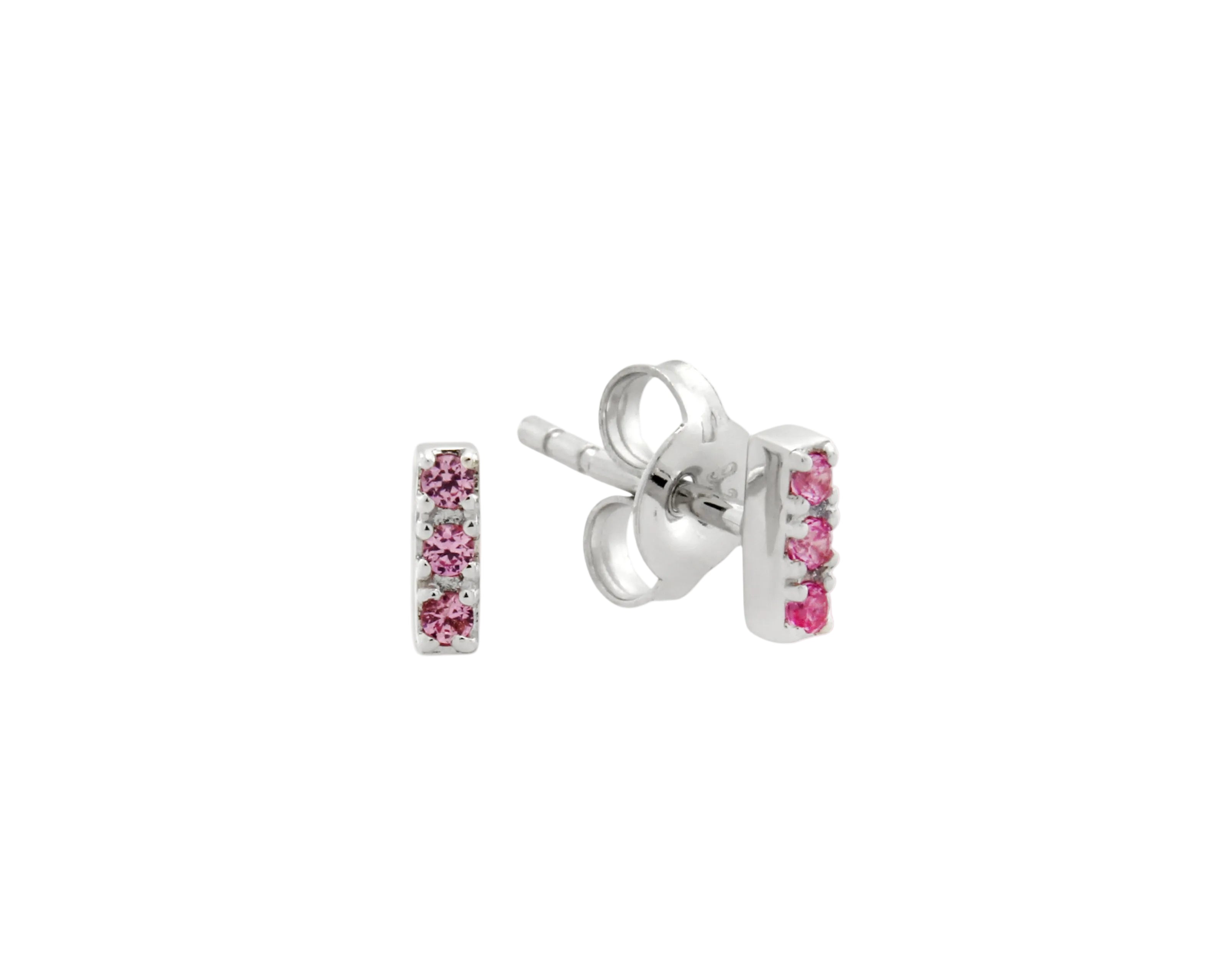 Şener Besim Gem Bar Stud earrings in pink sapphire and silver rhodium — front view