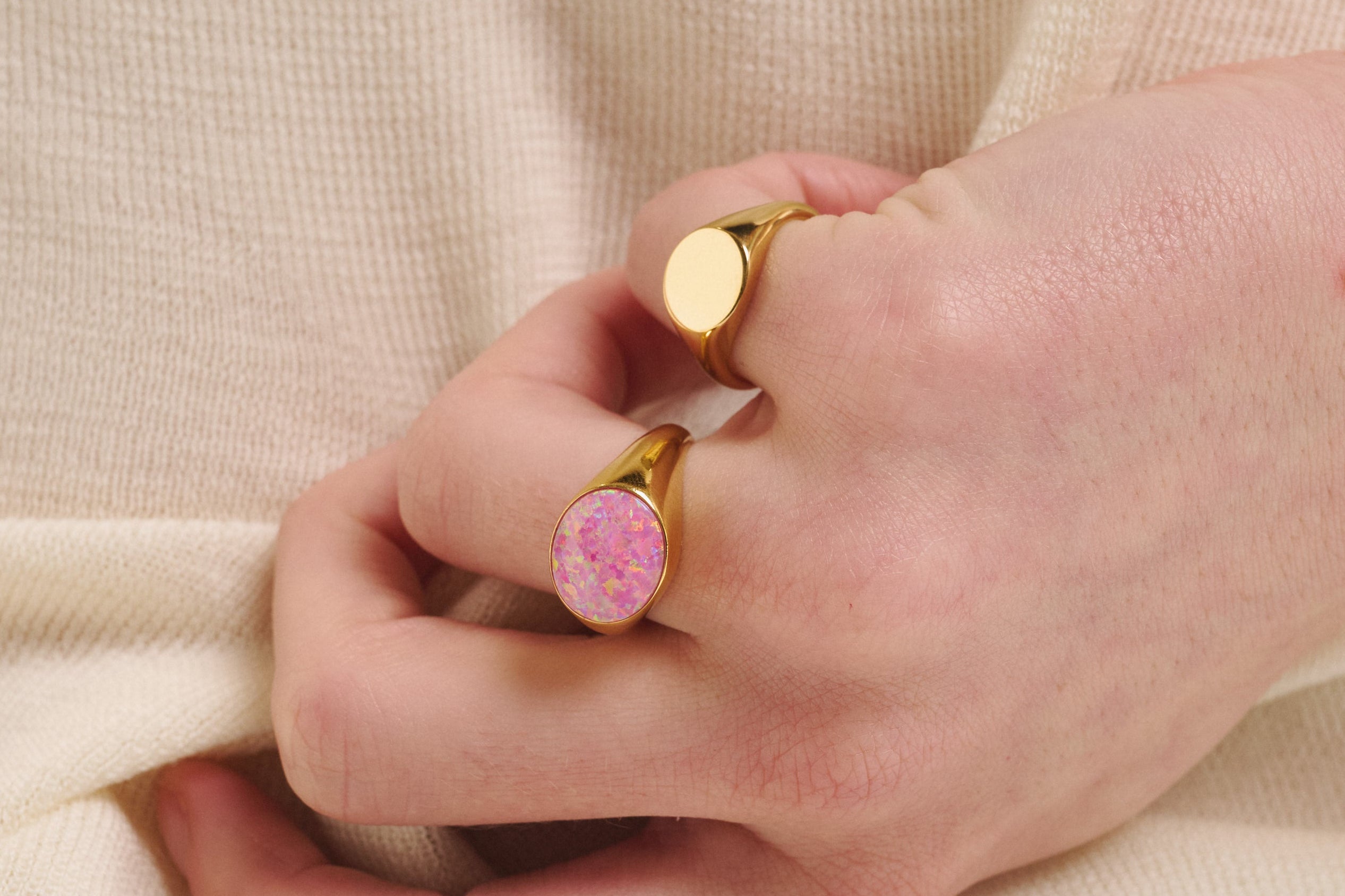 Sener Besim Gold Signet Ring Worn