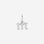 Şener Besim Gothic Letter M Charm in rhodium plating — Buildable Collection