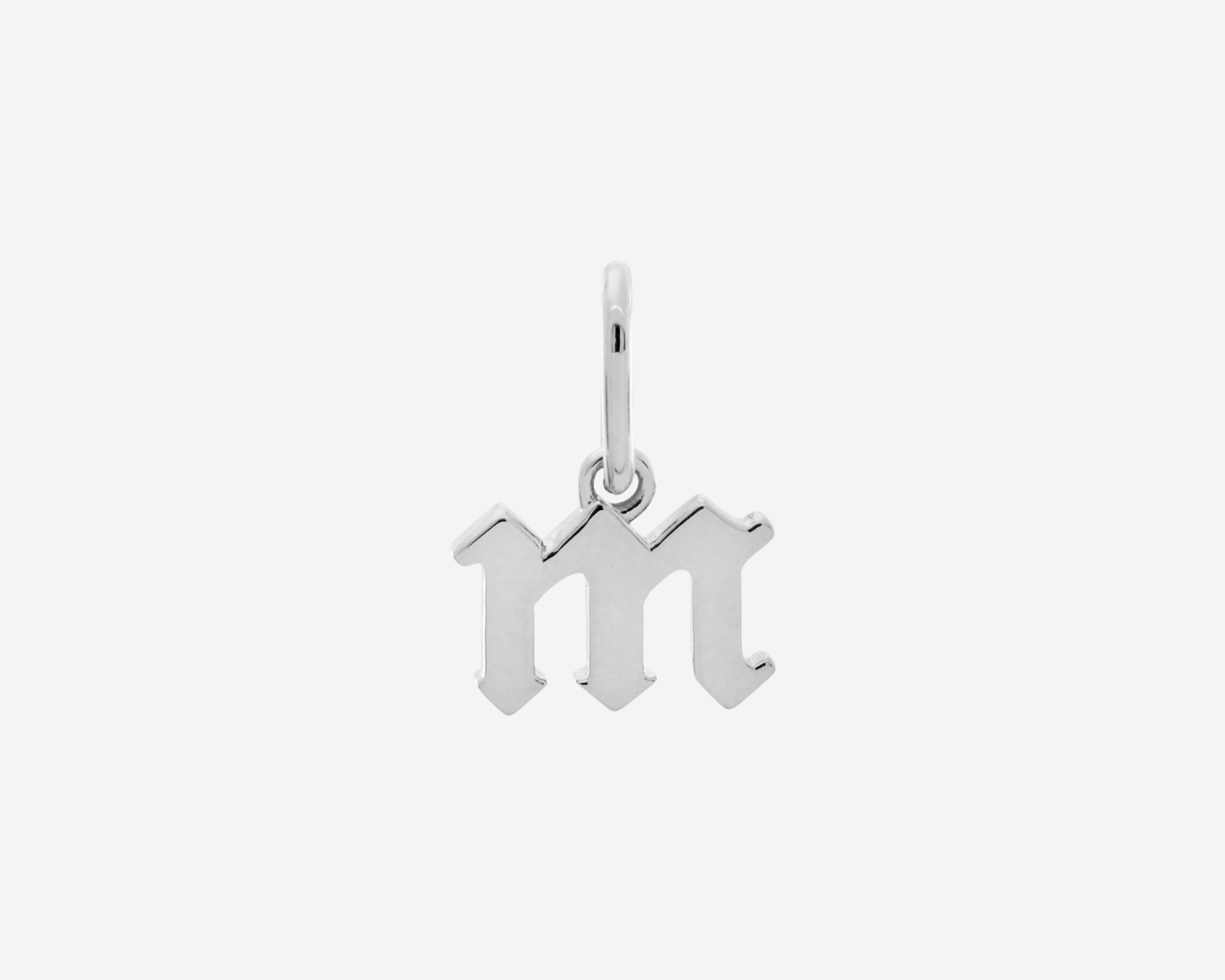 Şener Besim Gothic Letter M Charm in rhodium plating — Buildable Collection