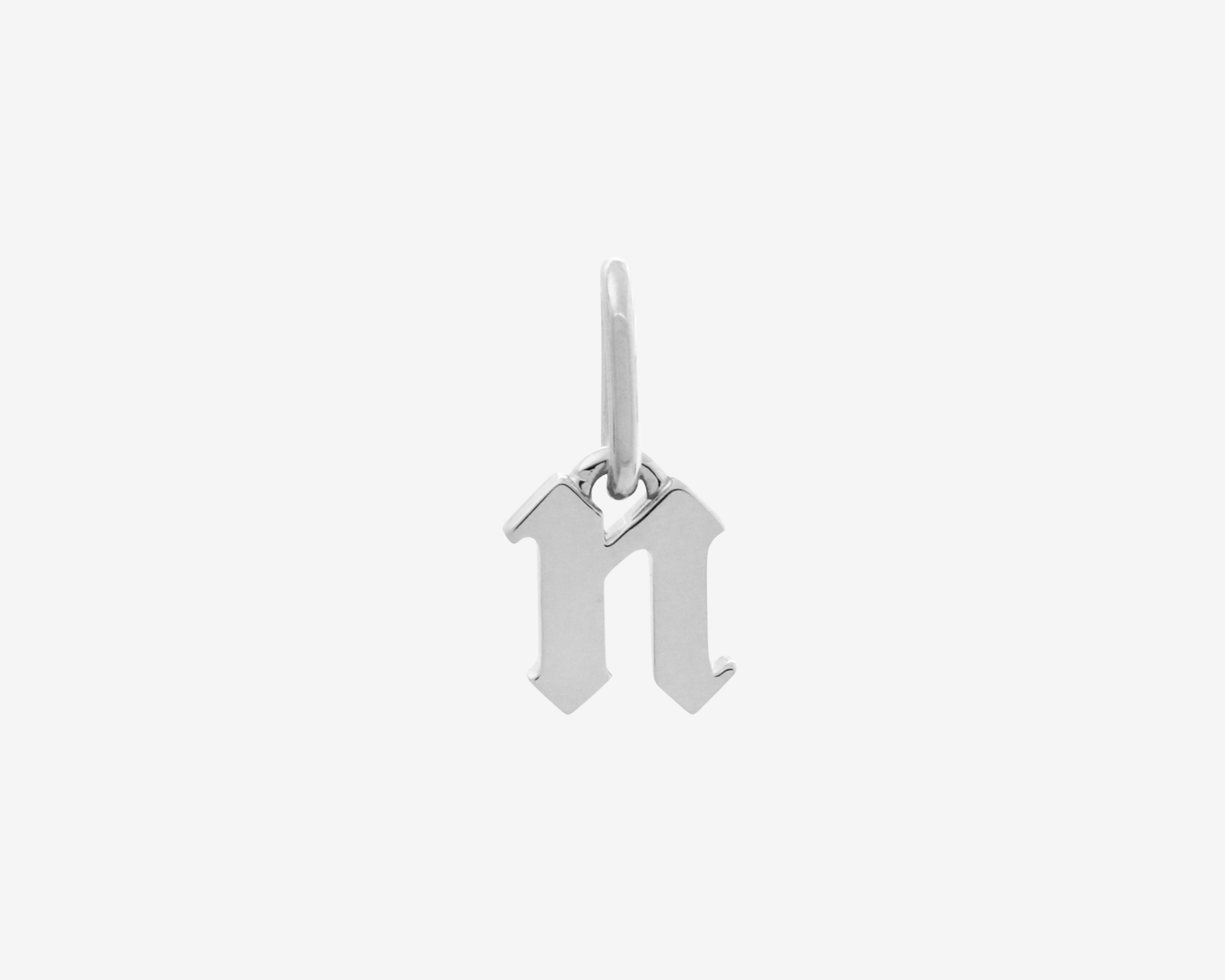 Şener Besim Gothic Letter N Charm in rhodium plating — Buildable Collection