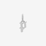 Şener Besim Gothic Letter P Charm in rhodium plating — Buildable Collection
