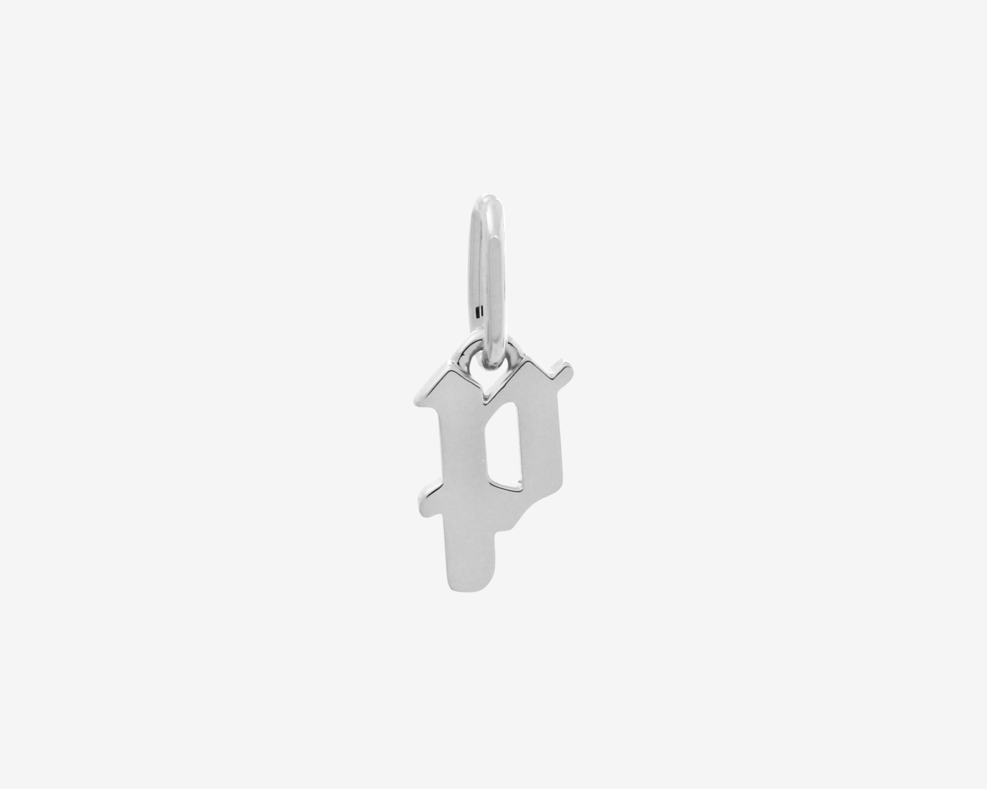 Şener Besim Gothic Letter P Charm in rhodium plating — Buildable Collection