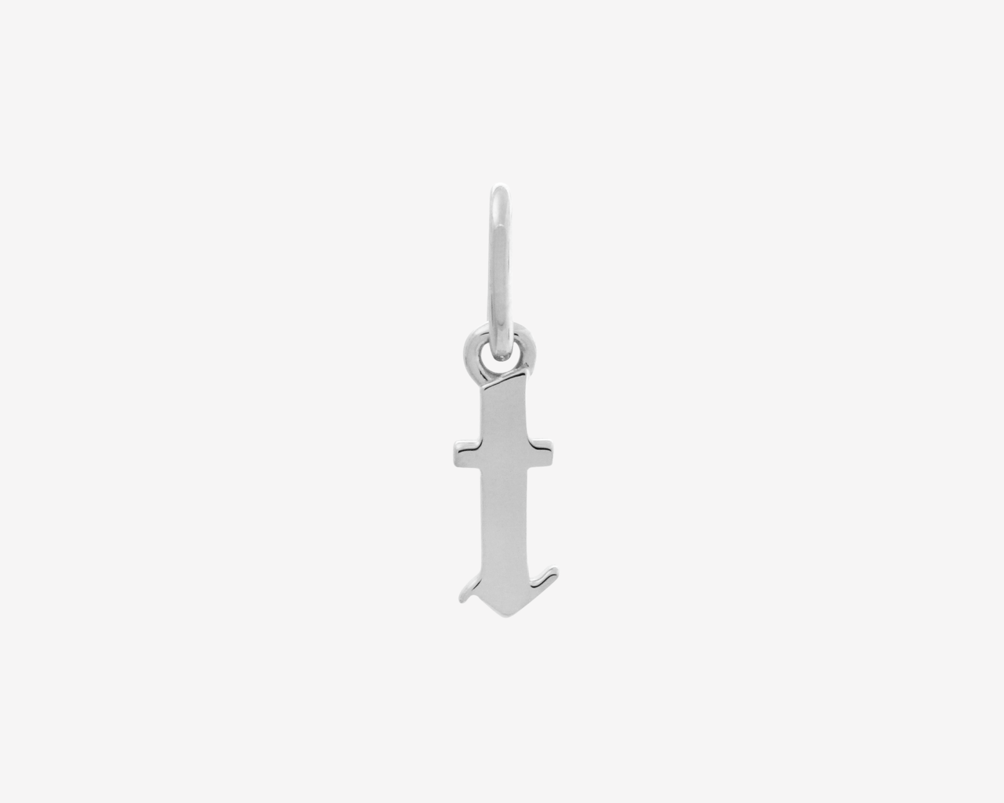 Şener Besim Gothic Letter T Charm in rhodium plating — Buildable Collection