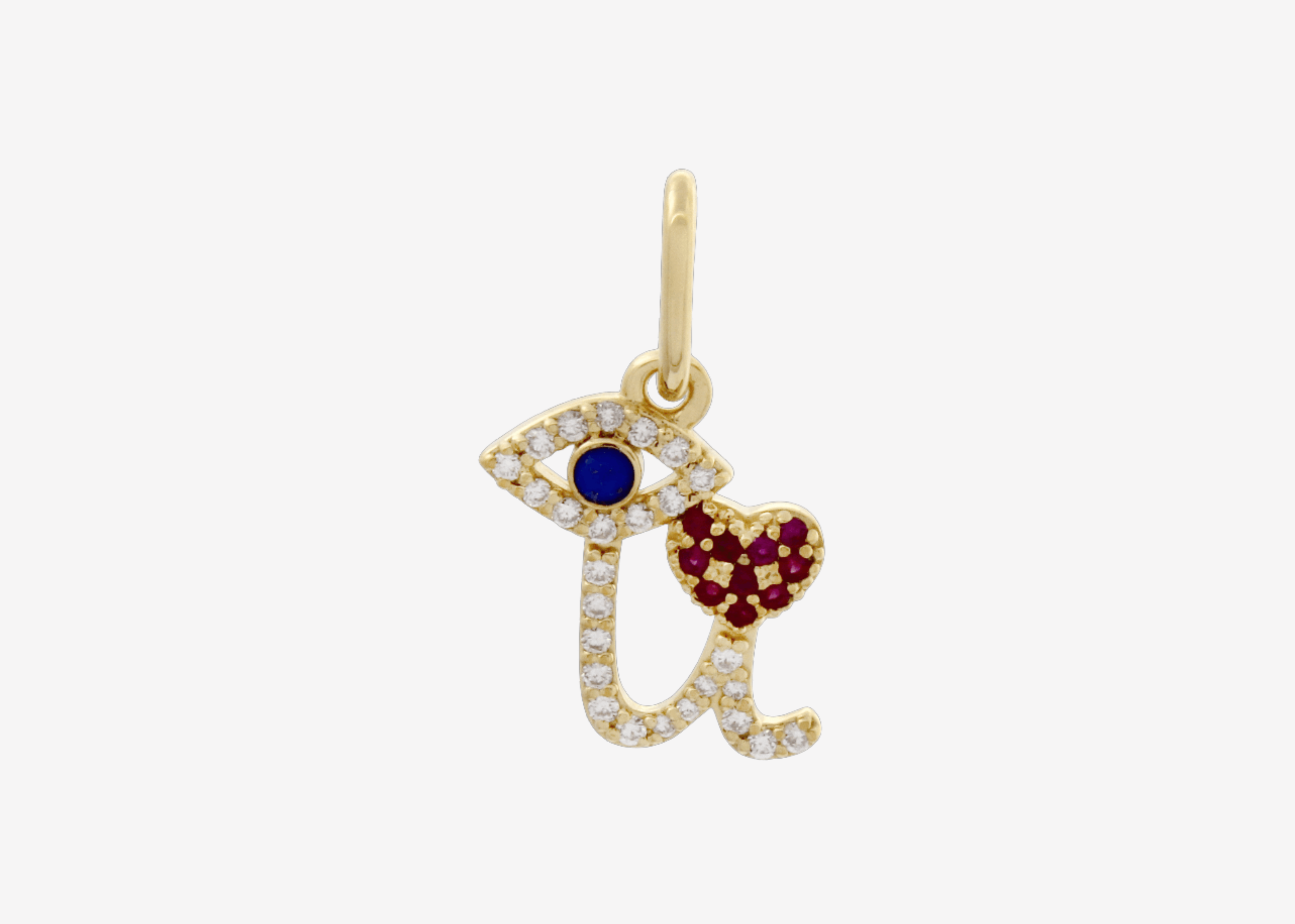 Şener Besim I Love You Charm in 14ct gold plating with diamond, ruby and evil eye details — Buildable Collection