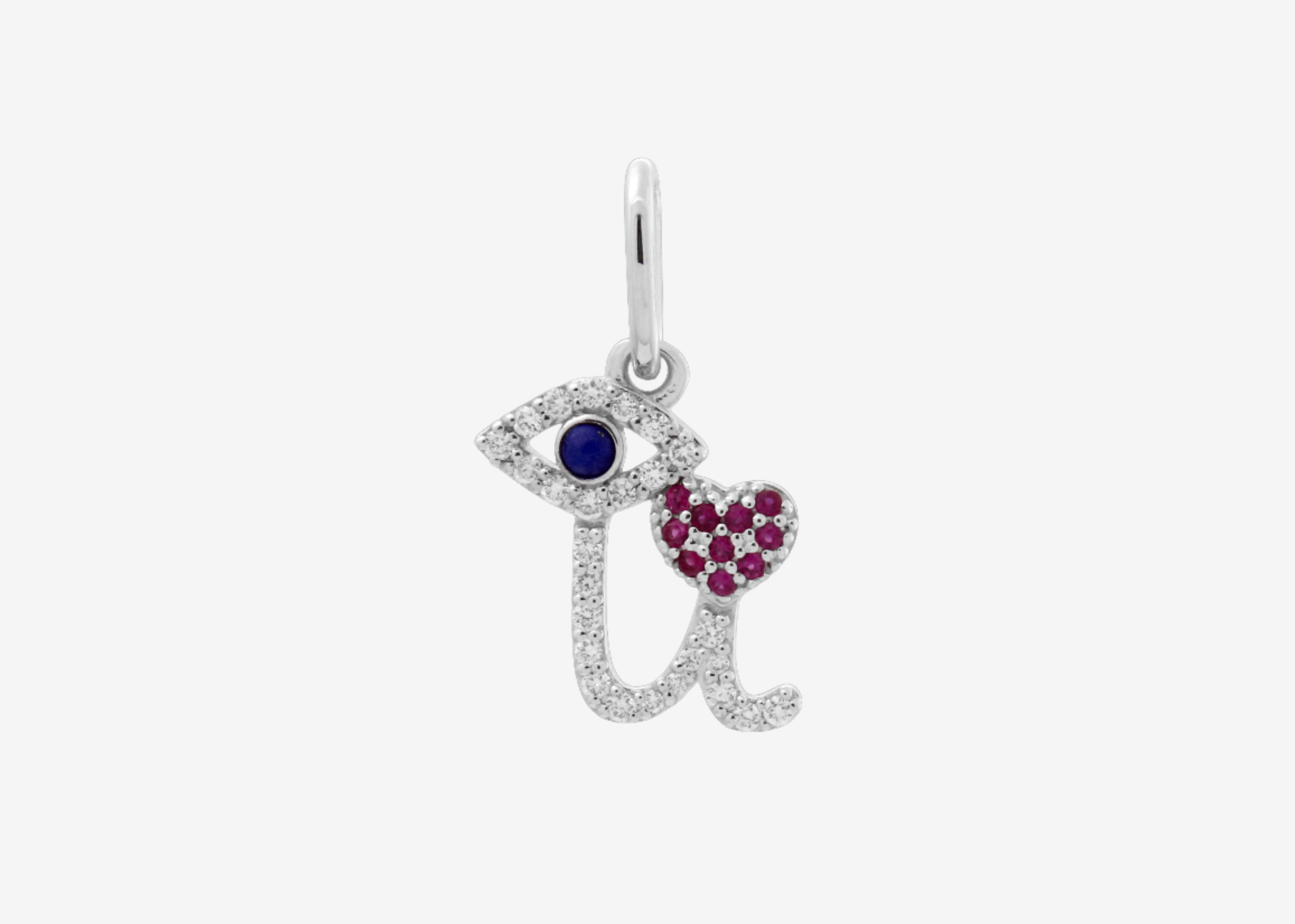 Şener Besim I Love You Charm in rhodium plating with diamond, ruby and evil eye details — Buildable Collection