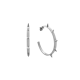 A pair of silver multipoint hoop earrings with a high polish finish and four spikes.