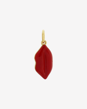 Lips Red Enamel Charm Gold