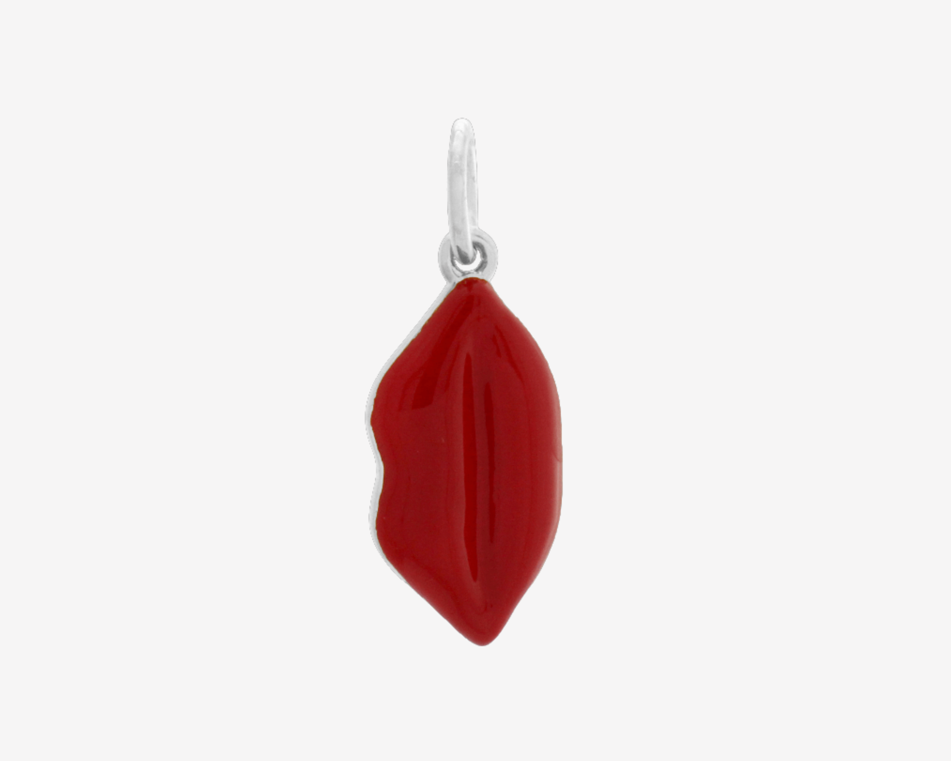 Şener Besim Lips Red Enamel Charm in rhodium plating, buildable collection