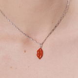 Şener Besim Lips Red Enamel Charm worn as necklace, sterling silver