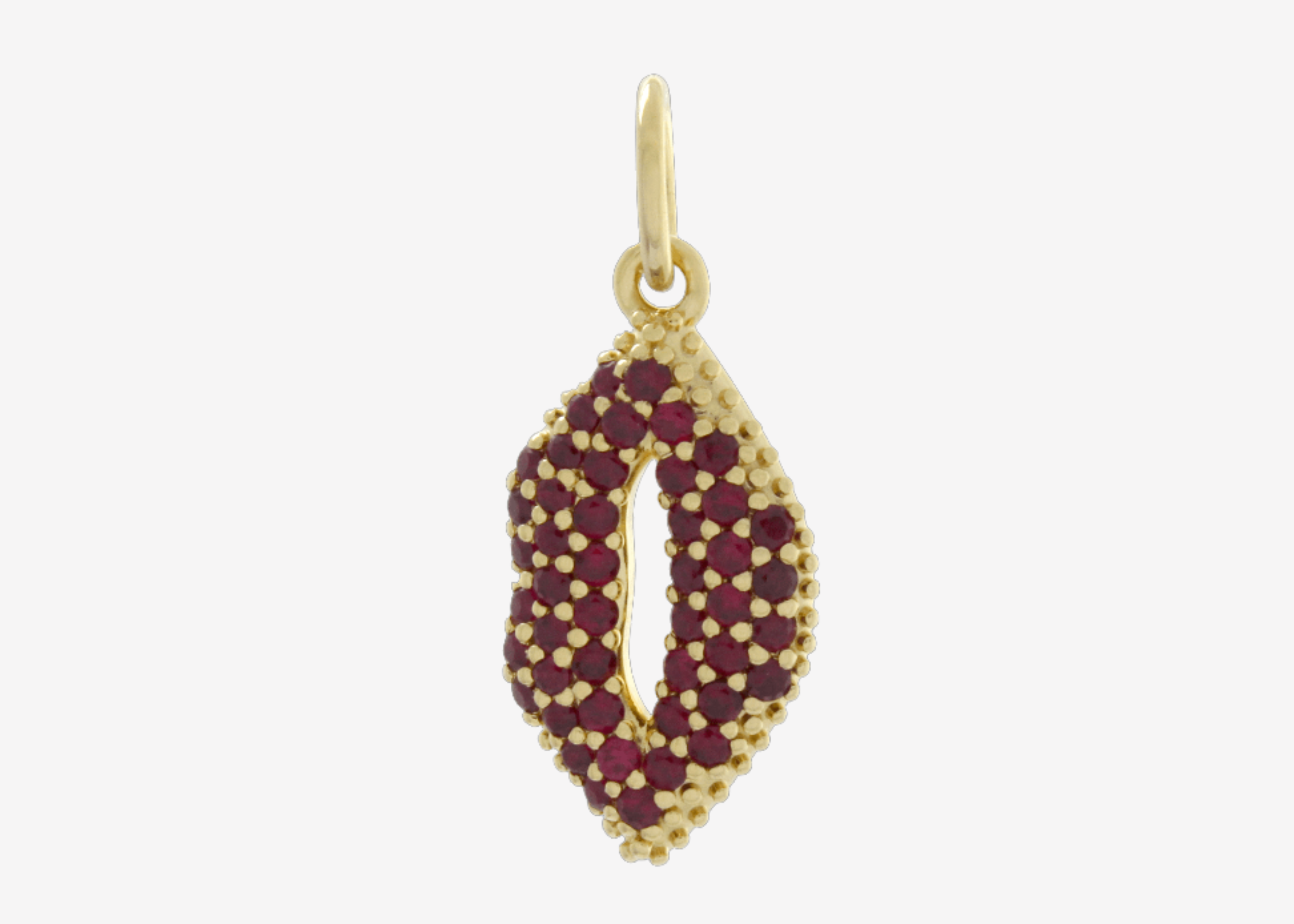 Şener Besim Lips Red Ruby Charm in 14ct gold plating with ruby gemstone accents — Buildable Collection