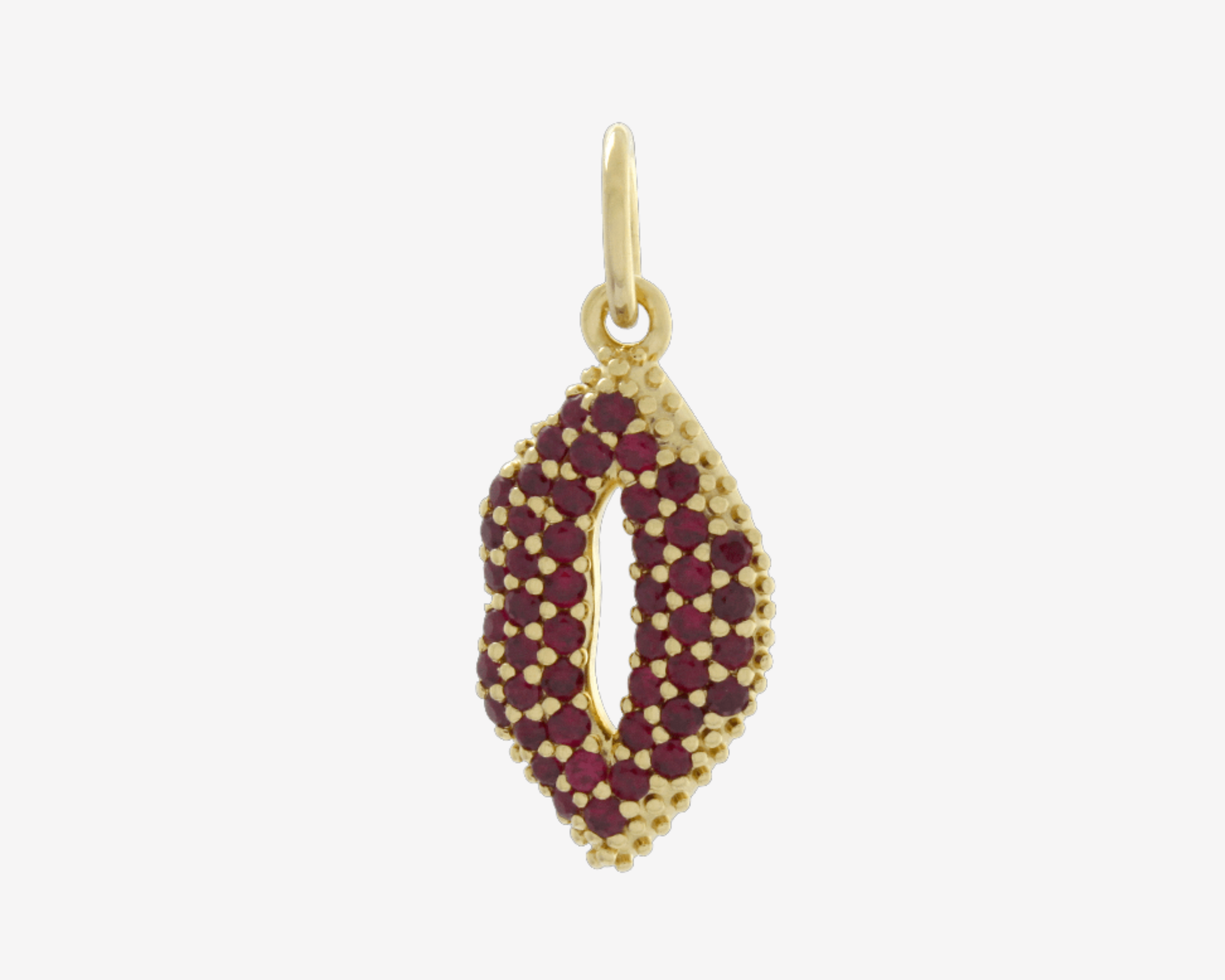 Şener Besim Lips Red Ruby Charm in 14ct gold plating with ruby gemstone accents — Buildable Collection