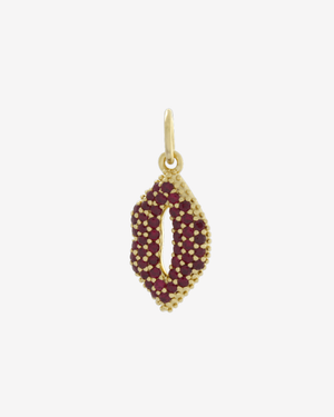 Lips Red Ruby Charm Gold