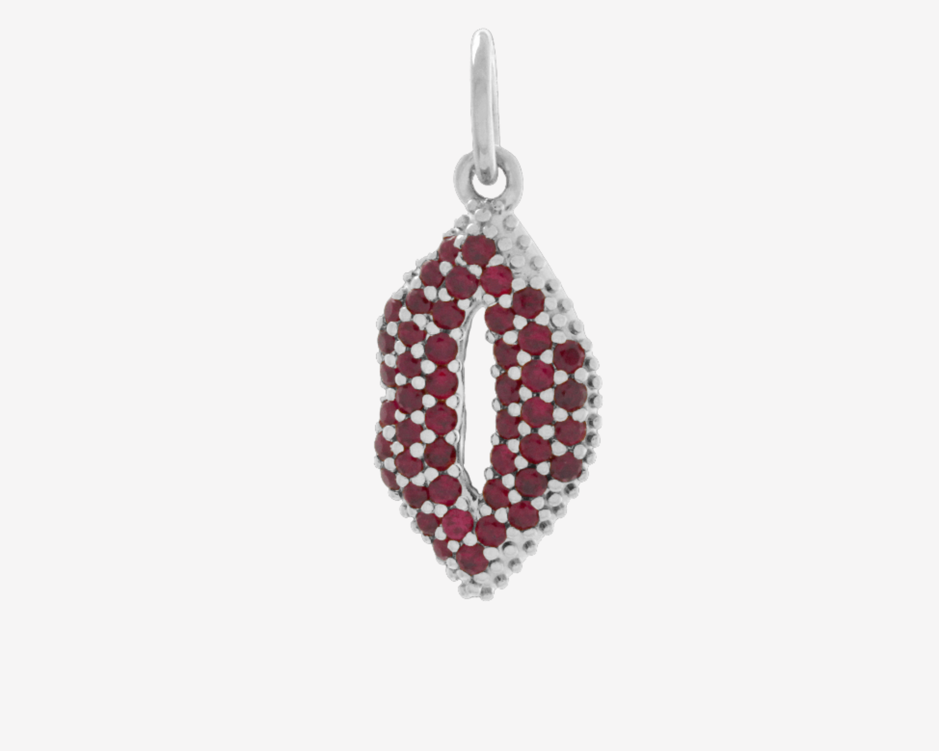 Şener Besim Lips Red Ruby Charm in rhodium plating with ruby gemstone accents — Buildable Collection