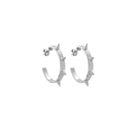 A pair of sterling silver hoop earrings with spike details, photographed on a white background.