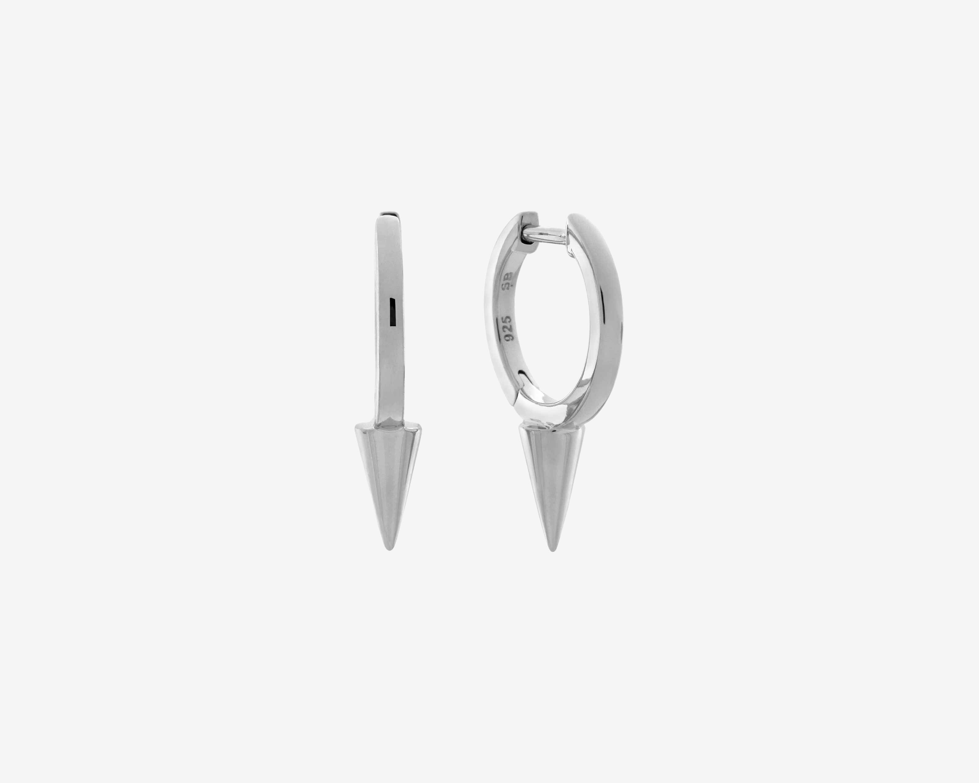 Şener Besim Medium Single Point Huggies in silver rhodium plating, flat lay