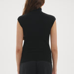 Şener Besim Merino Cap Sleeve Top in Black, back view