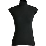 Merino wool cap sleeve turtleneck top in black — Şener Besim