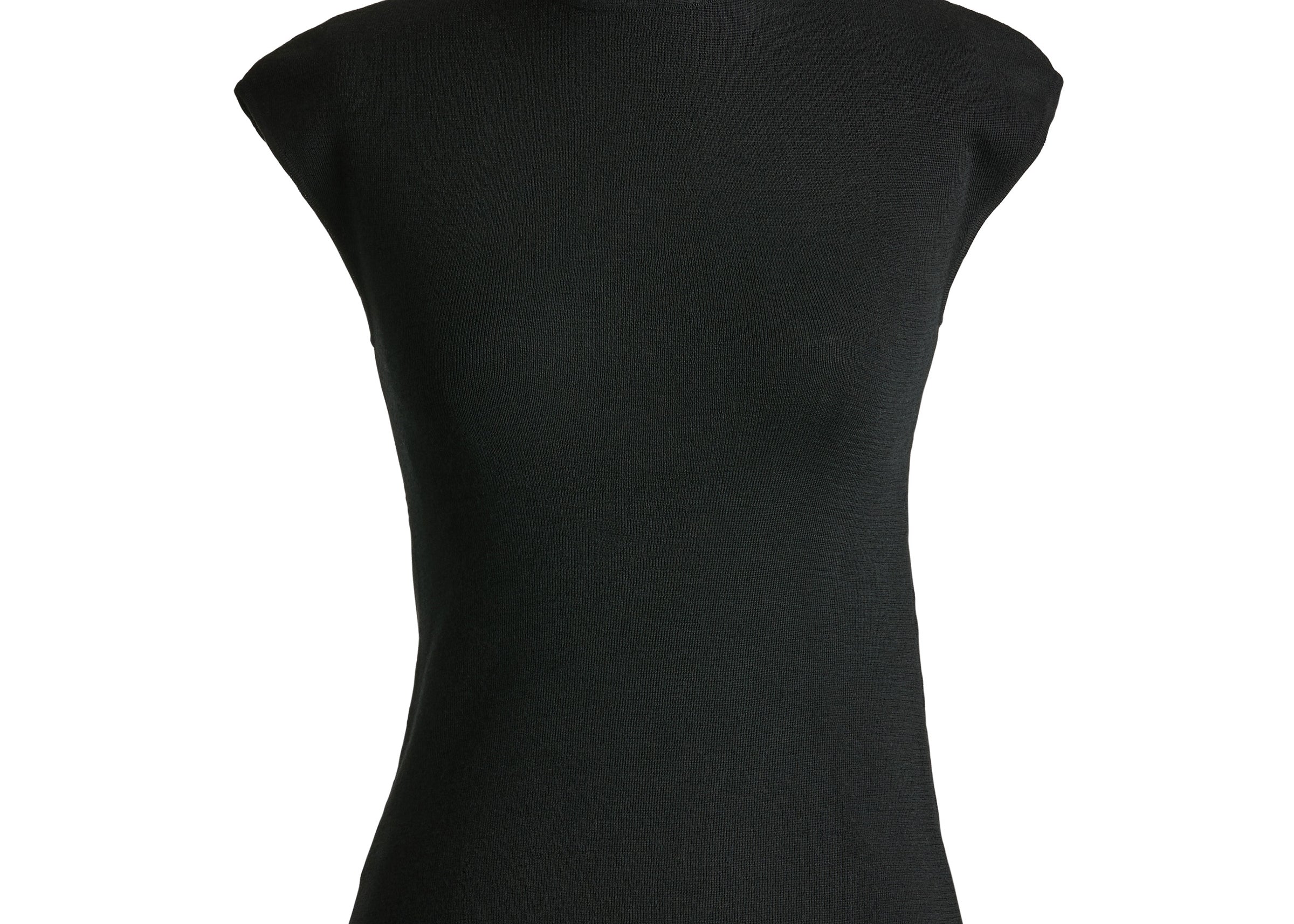Merino wool cap sleeve turtleneck top in black — Şener Besim