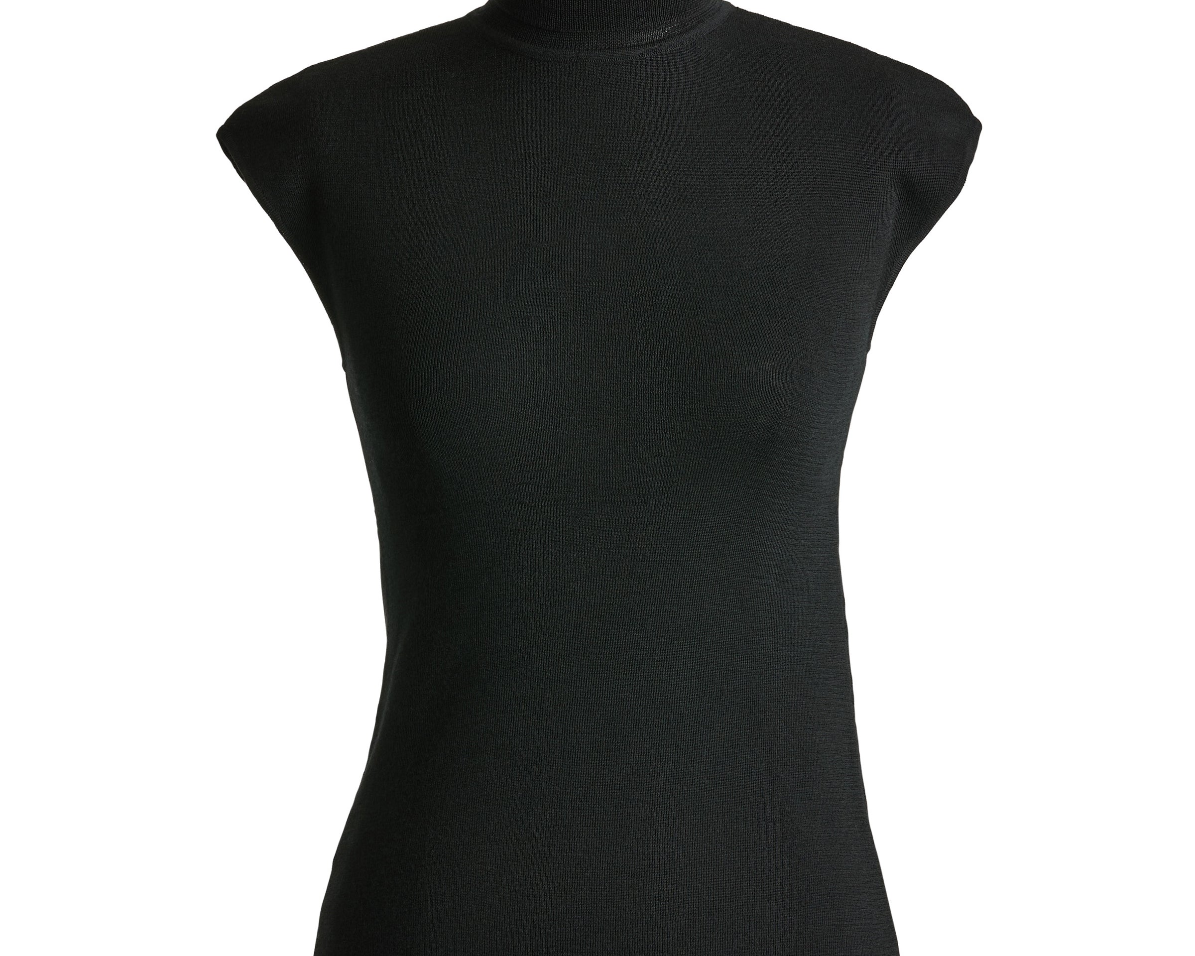 Merino wool cap sleeve turtleneck top in black — Şener Besim