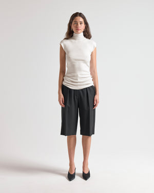 The Merino Cap Sleeve Top in White - Front View Şener Besim