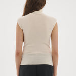Şener Besim Merino Cap Sleeve Top in White, back view