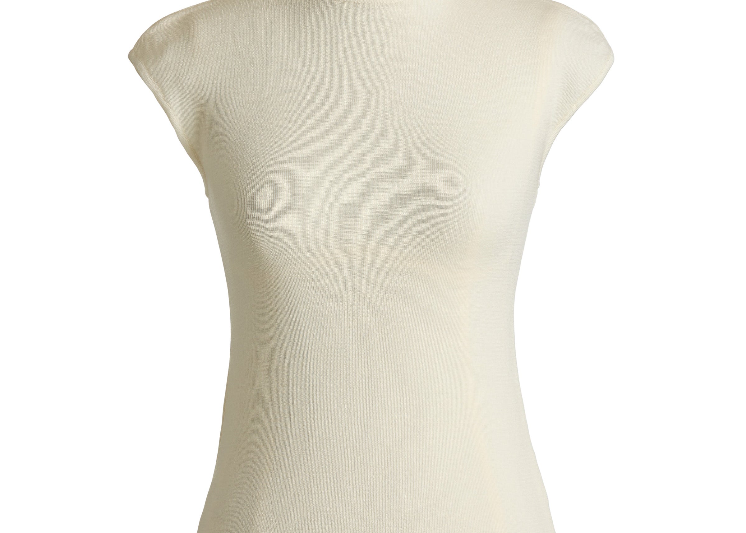 Merino wool cap sleeve turtleneck top in white — Şener Besim