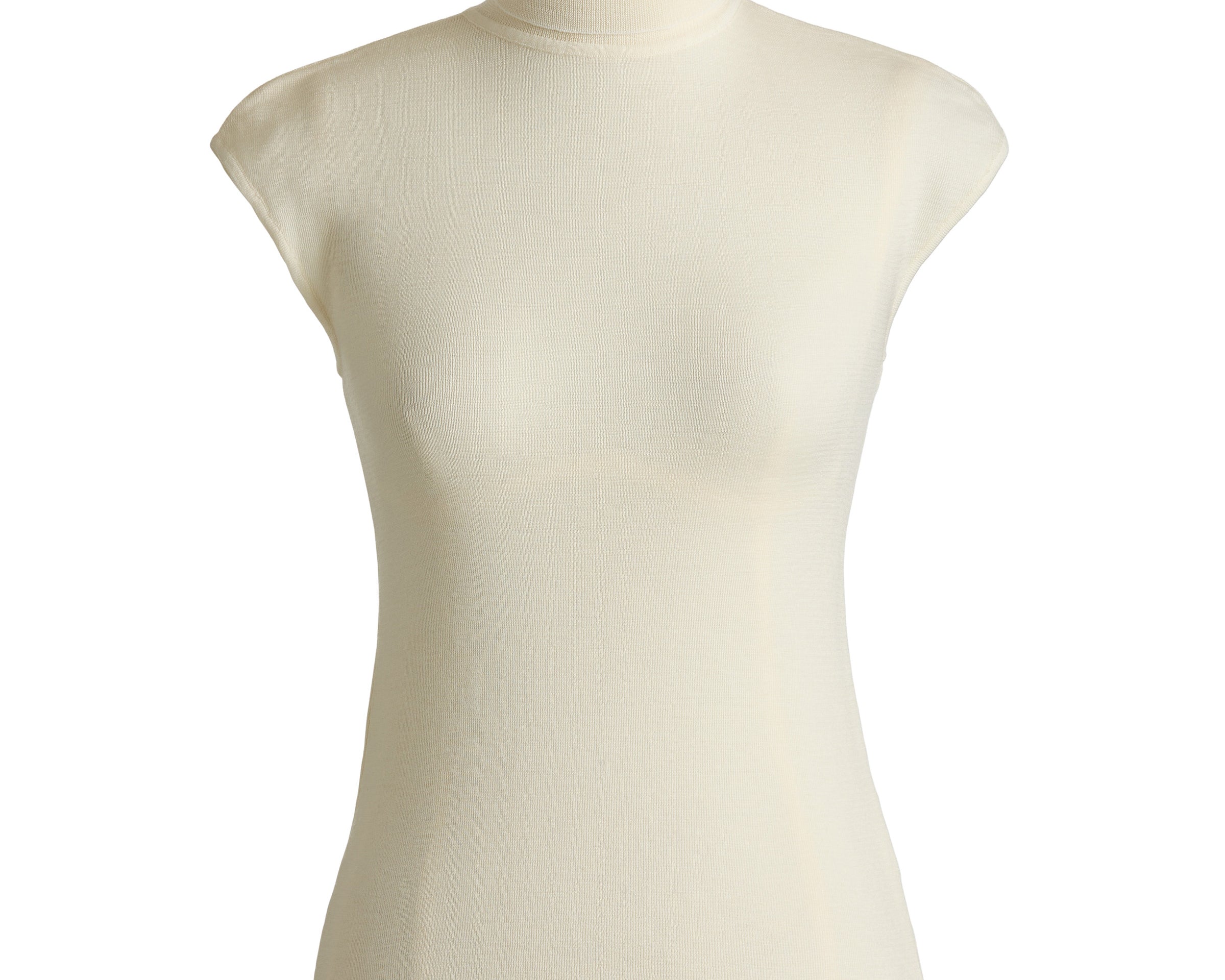 Merino wool cap sleeve turtleneck top in white — Şener Besim