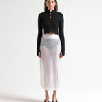 Black merino multibutton cropped cardigan, front view — Şener Besim