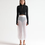 Black merino multibutton cropped cardigan, front view — Şener Besim