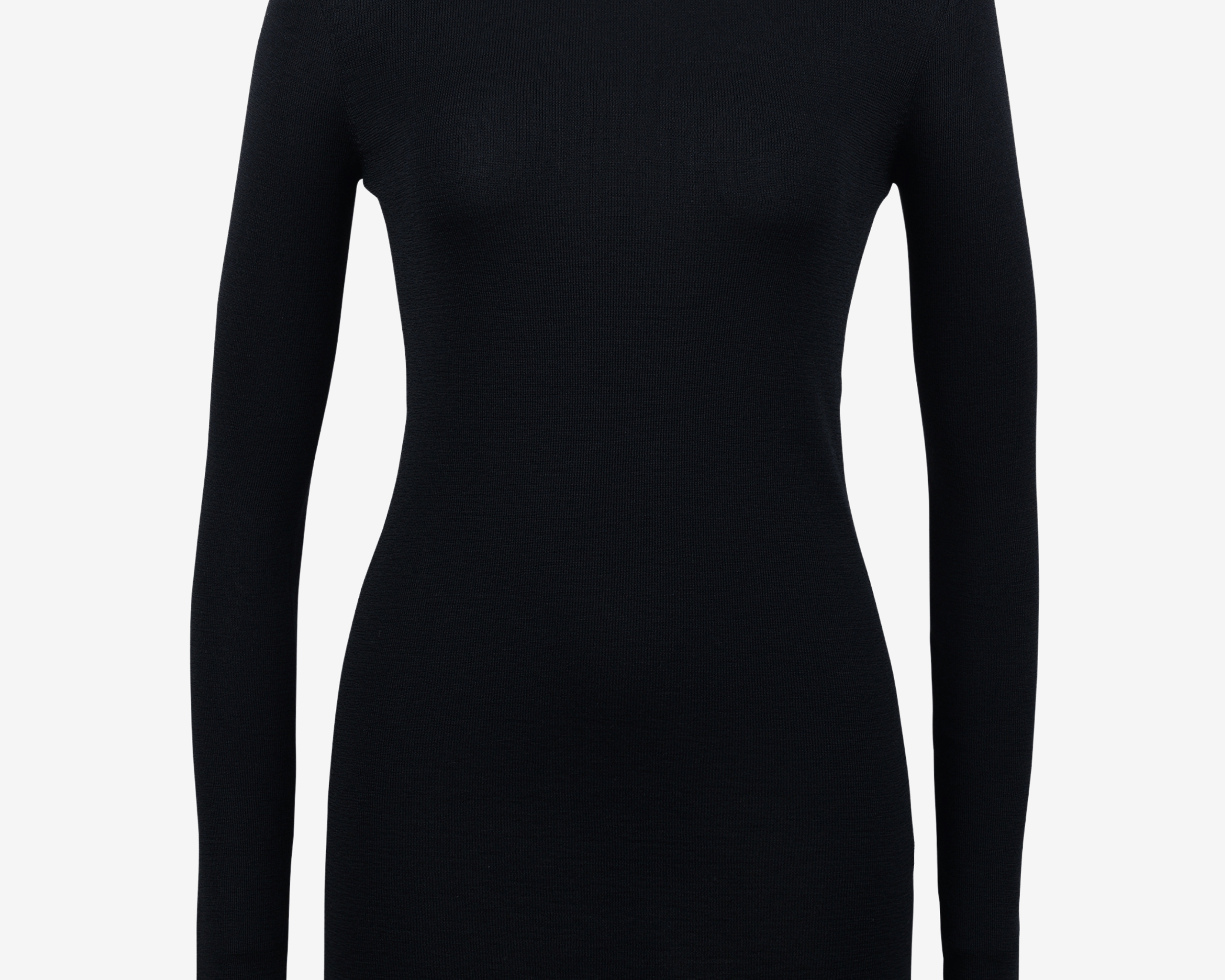 Black merino wool thumbhole crewneck top, front product view — Şener Besim
