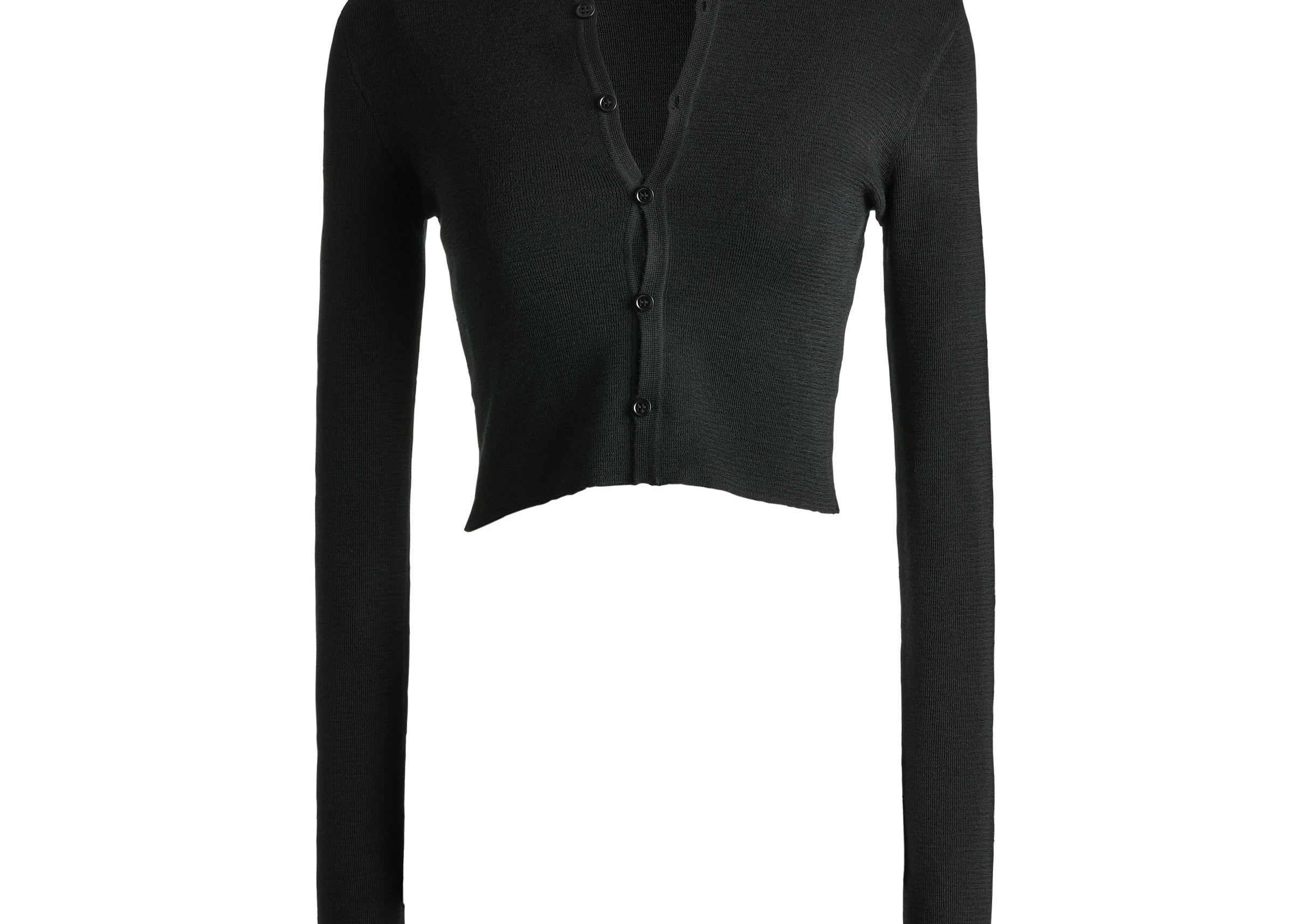 Black merino wool multibutton cropped cardigan, ghost mani — Şener Besim