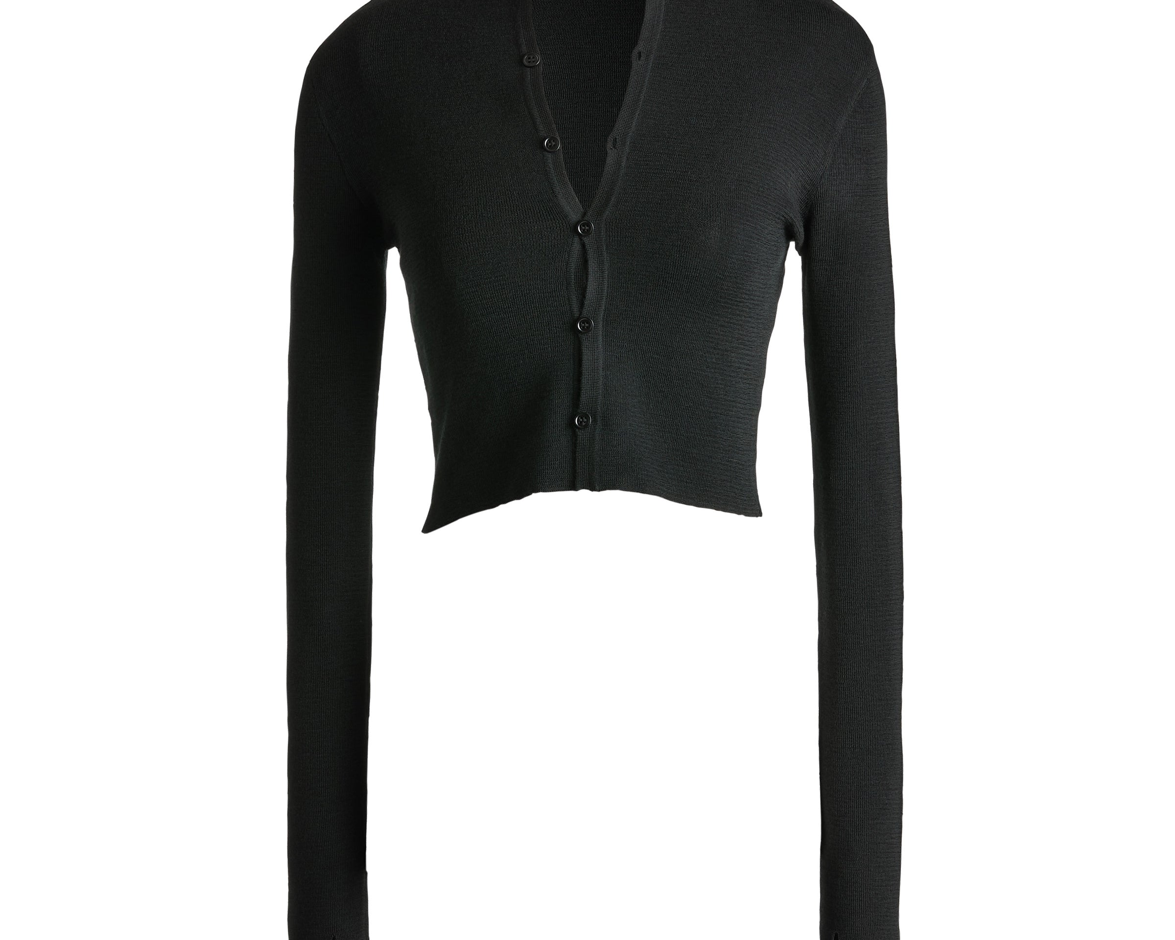 Black merino wool multibutton cropped cardigan, ghost mani — Şener Besim