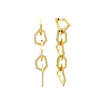 Şener Besim Mosaic Long Earring in 14ct gold plating, five geometric chain links, flat lay