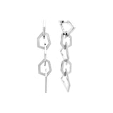 Şener Besim Mosaic Long Earring in rhodium plating, five geometric chain links, flat lay