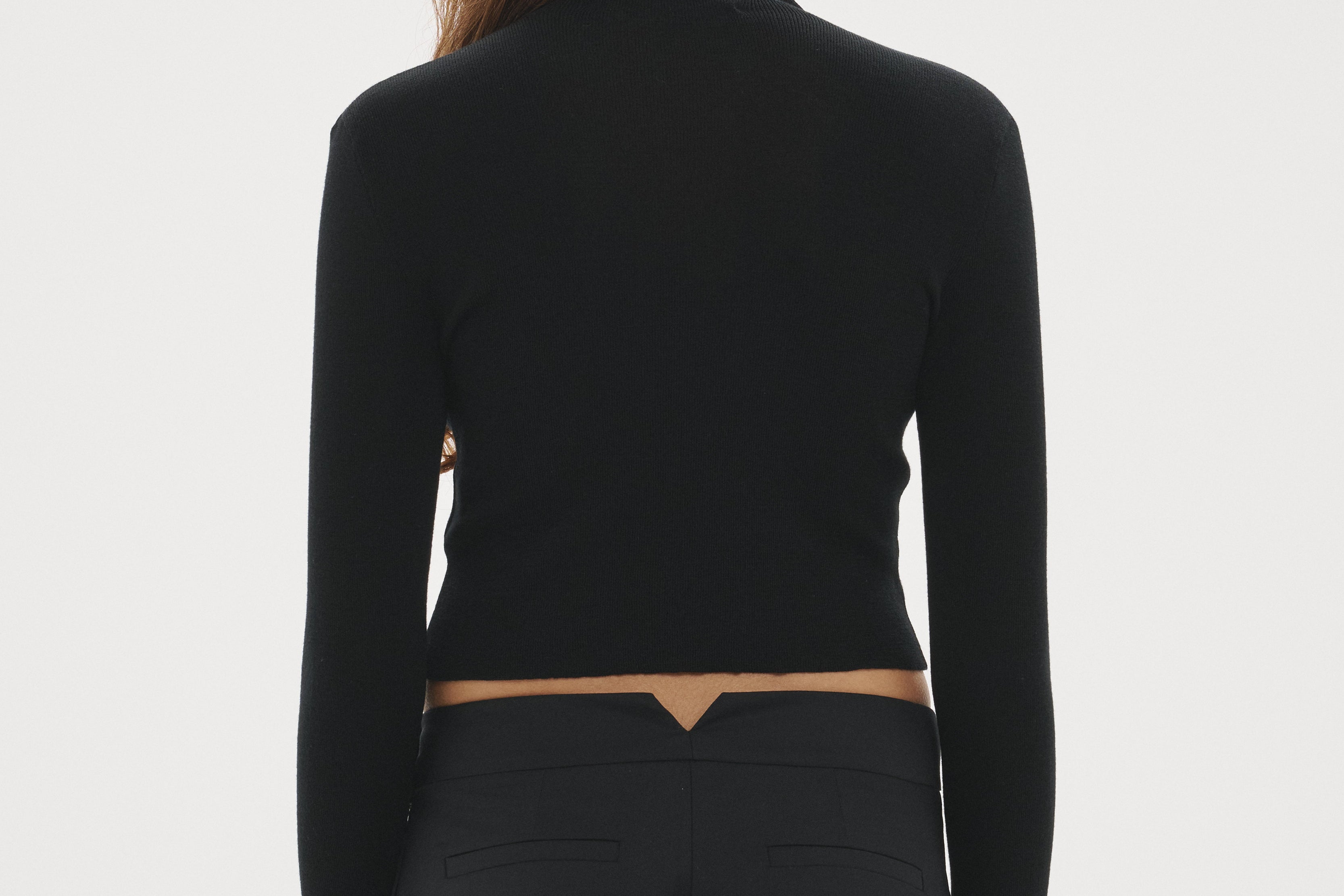 Şener Besim Multibutton Cardi in Black, back view